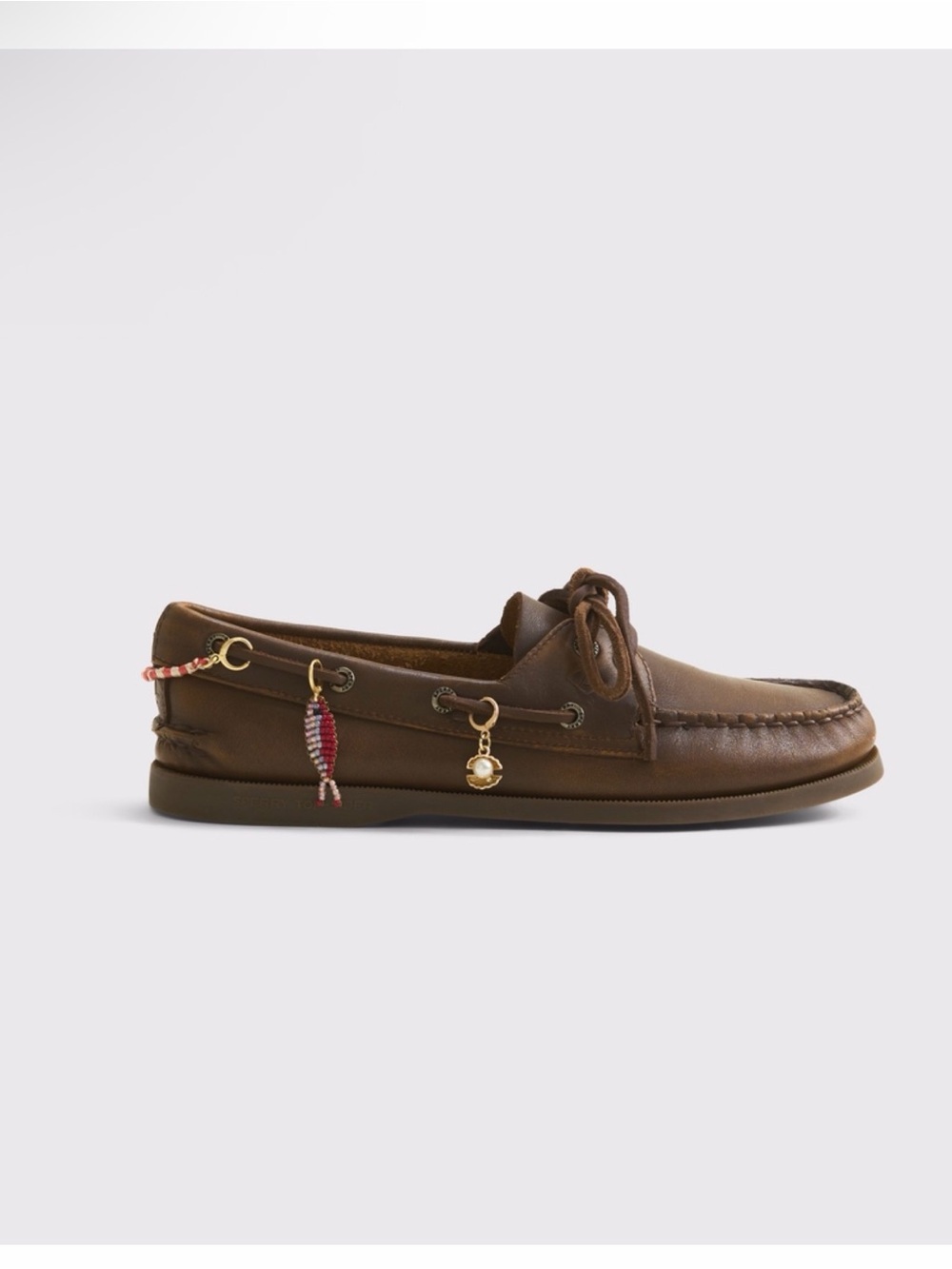 Sperry Brown Leather Moccasin Loafer with Decorative Charms